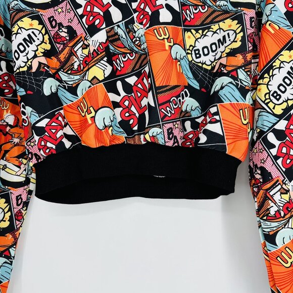 SHEIN Graphic Print Comic Book Multicolor Crew Neck Cropped Stretch Sweatshirt M - Picture 4 of 7